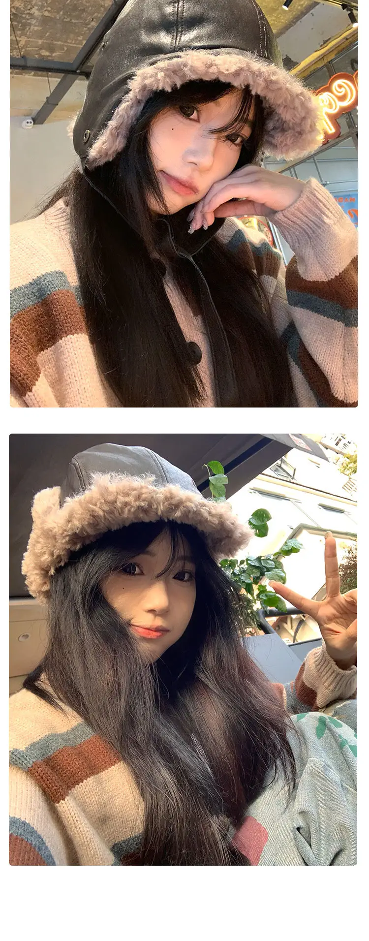 Korean Style Leather Ear Hat with Plush Strap — feature 12