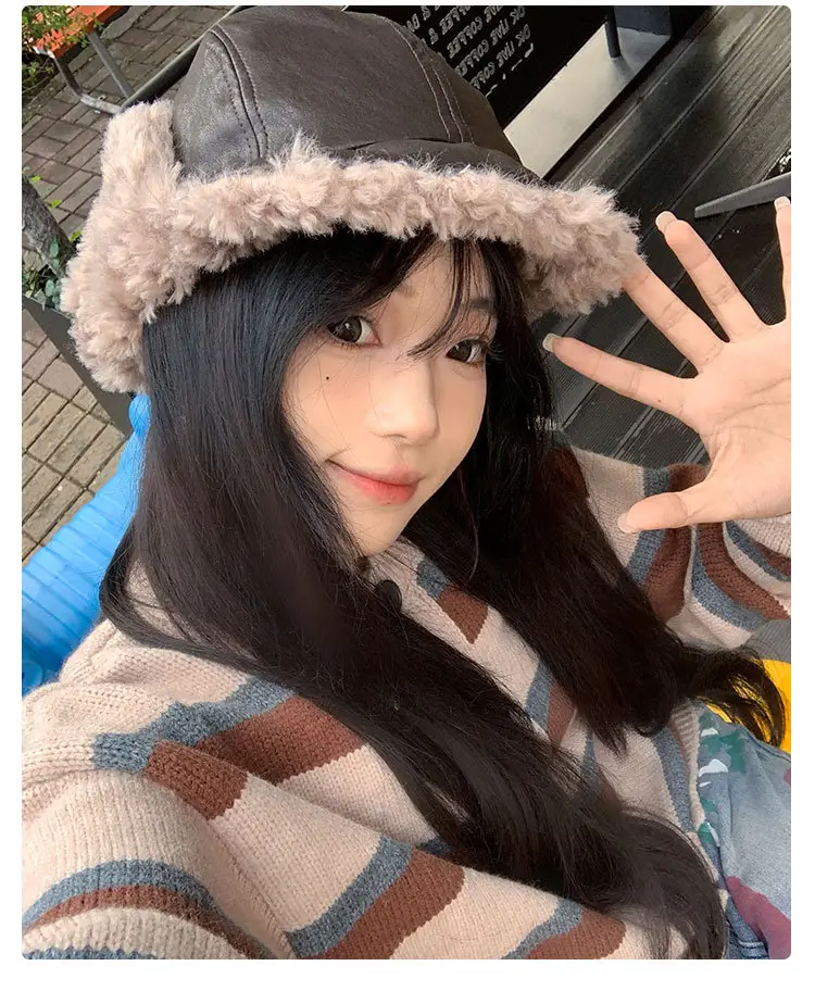 Korean Style Leather Ear Hat with Plush Strap — feature 8