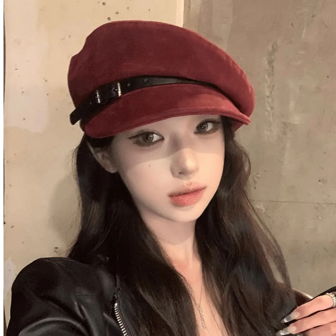 Women Japanese Retro British Style Leather Belt Flat Cap for Women Autumn and Winter New Fashion Newsboy Cap Duckbill Octagonal Beret Trendy - Image 7