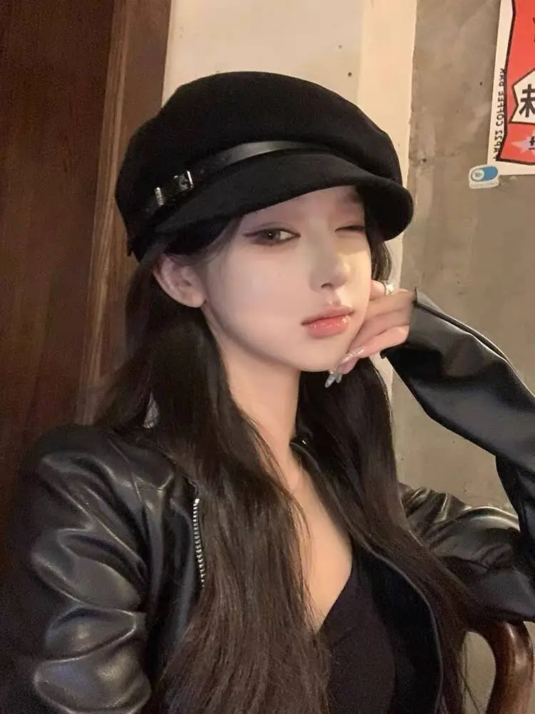 Women Japanese Retro British Style Leather Belt Flat Cap for Women Autumn and Winter New Fashion Newsboy Cap Duckbill Octagonal Beret Trendy — feature 5