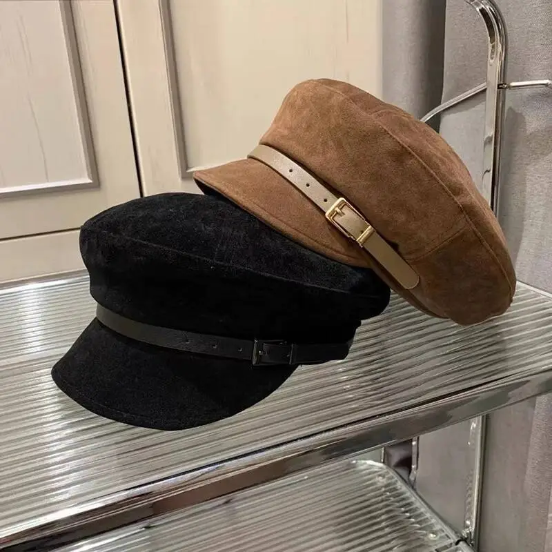 Women Japanese Retro British Style Leather Belt Flat Cap for Women Autumn and Winter New Fashion Newsboy Cap Duckbill Octagonal Beret Trendy — feature 9