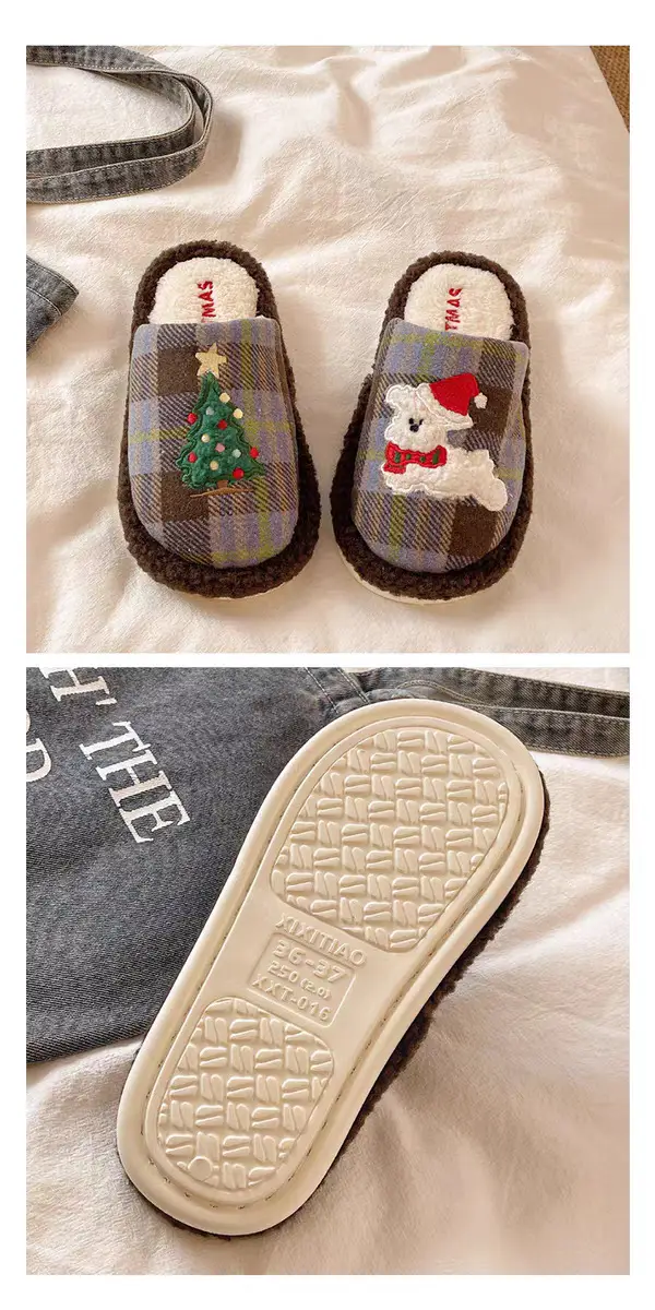 Gukoo/Guokshell Plush Cotton Slippers for Women Original Hohong Puppy New Cute Home Non-Slip Floor Mop — feature 7