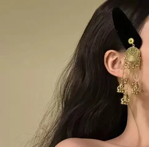 Flower Diamond Bell Long Tassel Hairpin Accessible Luxury Design Ethnic Style Fashionable Hair Accessories Women's Bb Clip