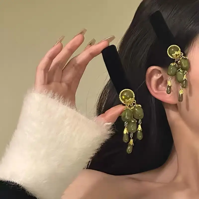 Flower Diamond Bell Long Tassel Hairpin Accessible Luxury Design Ethnic Style Fashionable Hair Accessories Women's Bb Clip