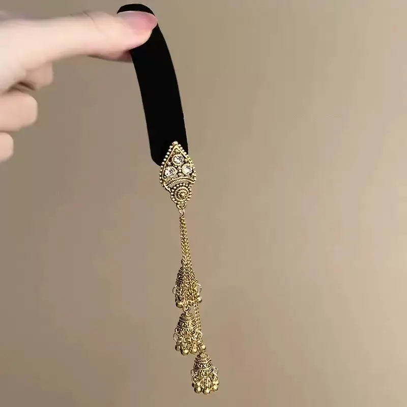 Flower Diamond Bell Long Tassel Hairpin Accessible Luxury Design Ethnic Style Fashionable Hair Accessories Women's Bb Clip — feature 10