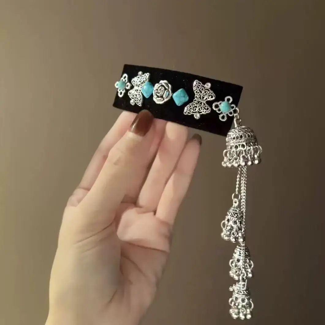 Flower Diamond Bell Long Tassel Hairpin Accessible Luxury Design Ethnic Style Fashionable Hair Accessories Women's Bb Clip — feature 16