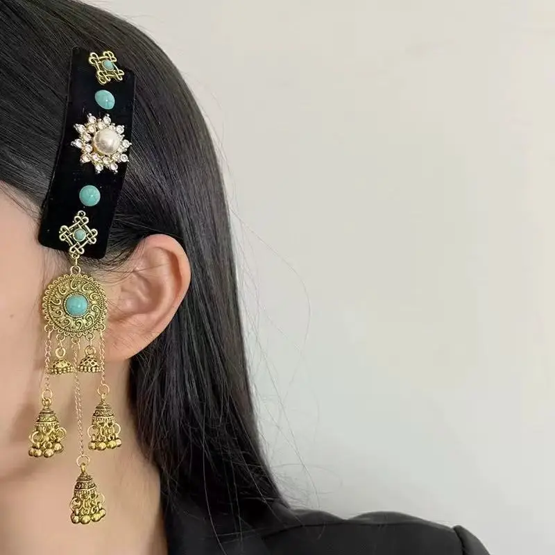 Flower Diamond Bell Long Tassel Hairpin Accessible Luxury Design Ethnic Style Fashionable Hair Accessories Women's Bb Clip — feature 17