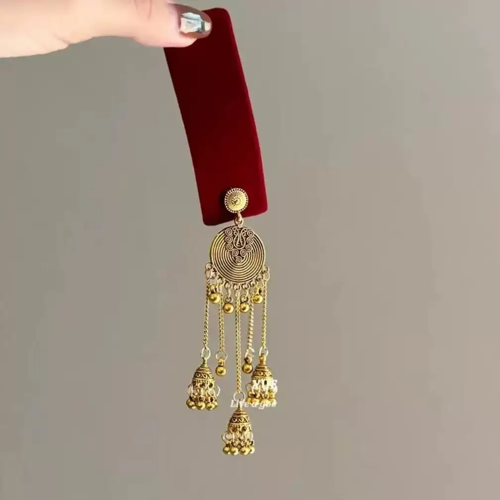 Flower Diamond Bell Long Tassel Hairpin Accessible Luxury Design Ethnic Style Fashionable Hair Accessories Women's Bb Clip — feature 21