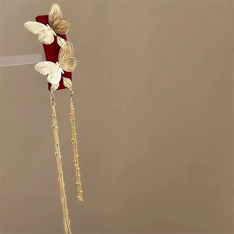 Flower Diamond Bell Long Tassel Hairpin Accessible Luxury Design Ethnic Style Fashionable Hair Accessories Women's Bb Clip