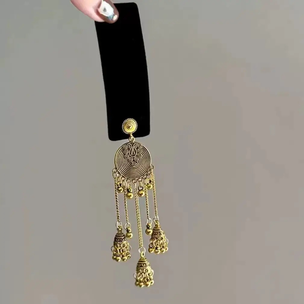 Flower Diamond Bell Long Tassel Hairpin Accessible Luxury Design Ethnic Style Fashionable Hair Accessories Women's Bb Clip