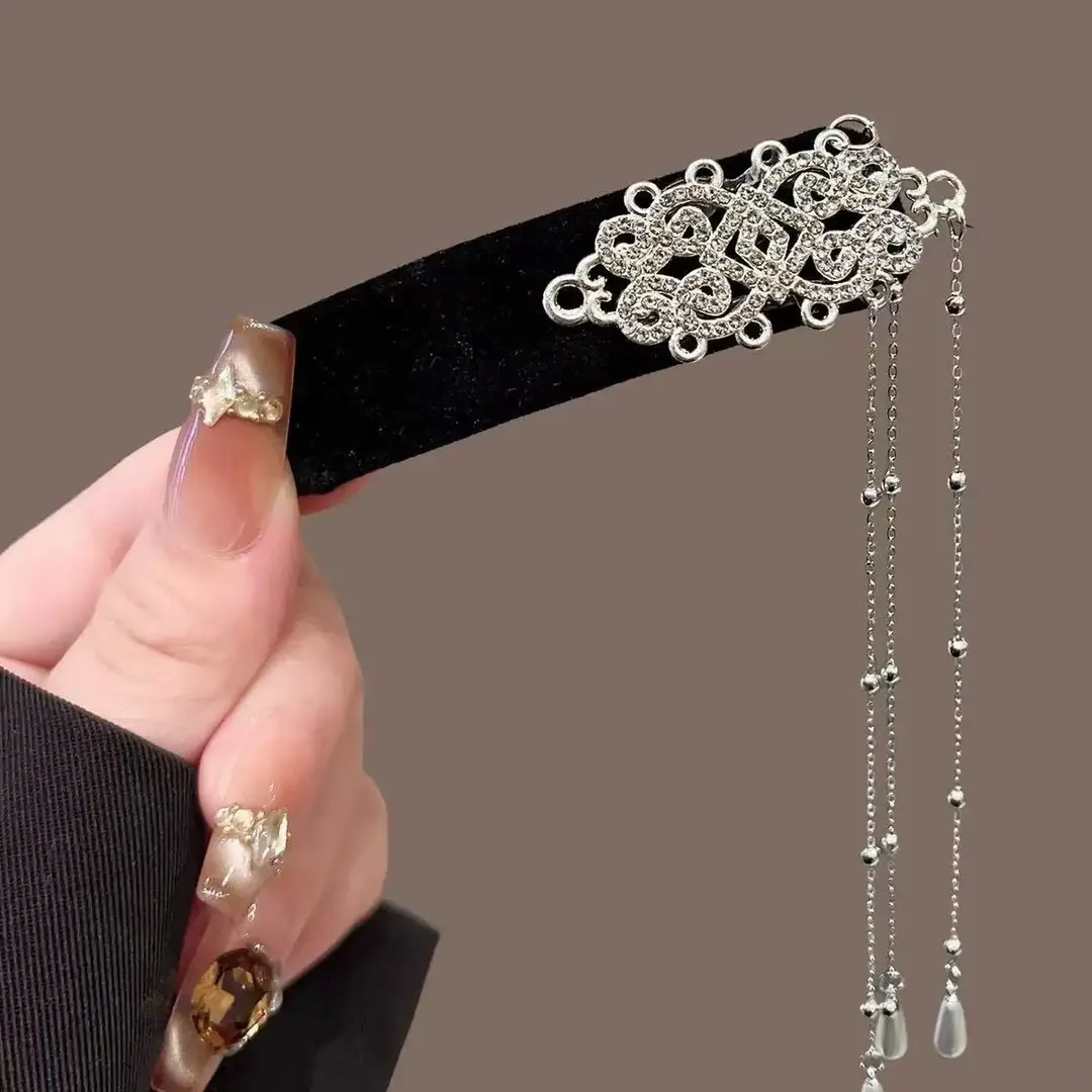 Flower Diamond Bell Long Tassel Hairpin Accessible Luxury Design Ethnic Style Fashionable Hair Accessories Women's Bb Clip