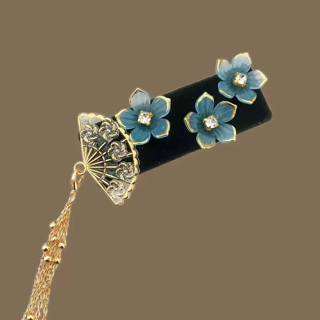 Flower Diamond Bell Long Tassel Hairpin Accessible Luxury Design Ethnic Style Fashionable Hair Accessories Women's Bb Clip
