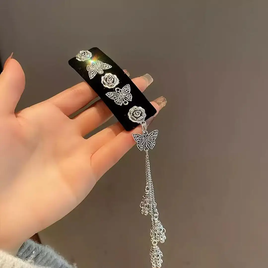 Flower Diamond Bell Long Tassel Hairpin Accessible Luxury Design Ethnic Style Fashionable Hair Accessories Women's Bb Clip