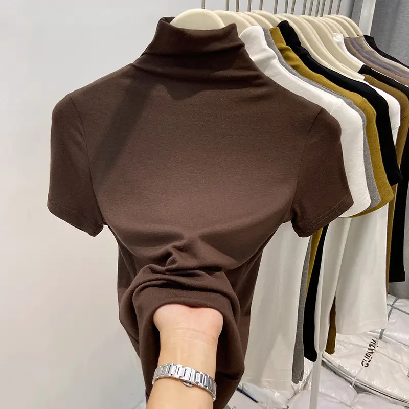Soft and Waxy High-End Half Turtleneck Short-Sleeved T-Shirt, Feminine Early Autumn 2025 New Bottoming Shirt, Slim Inner Top