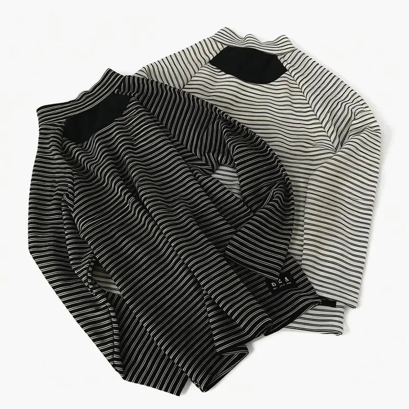 Boys Fleece Long Sleeve Winter T-Shirt Black White Striped