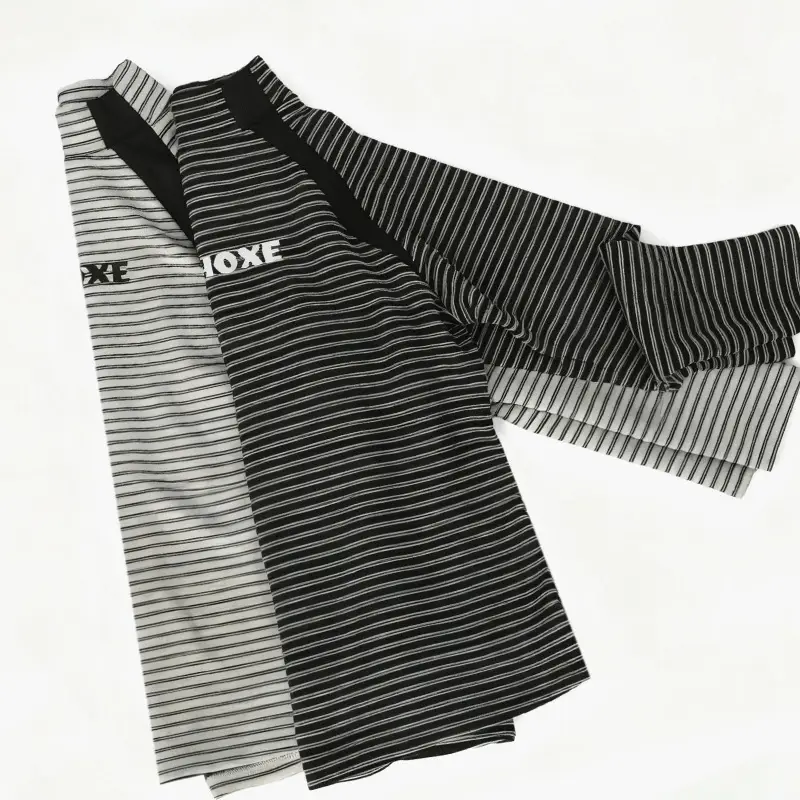 Boys Fleece Long Sleeve Winter T-Shirt Black White Striped