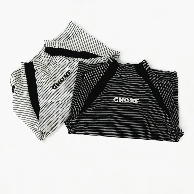 Boys Fleece Long Sleeve Winter T-Shirt Black White Striped