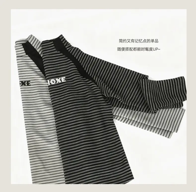 Boys Fleece Long Sleeve Winter T-Shirt Black White Striped — feature 5