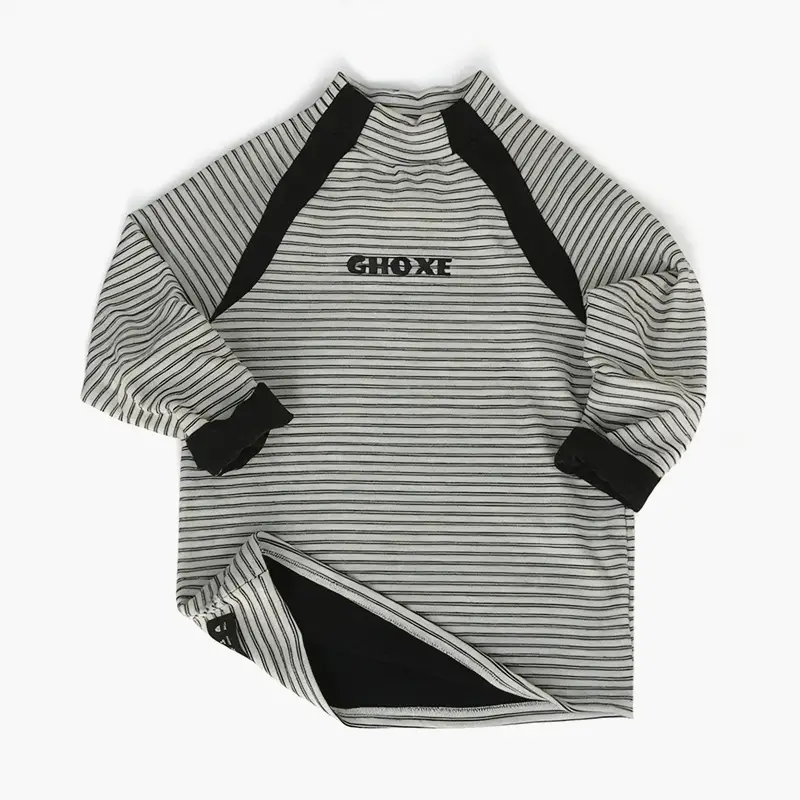 Boys Fleece Long Sleeve Winter T-Shirt Black White Striped