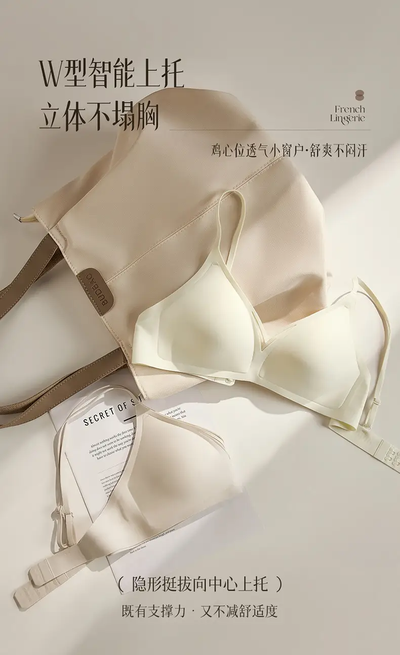 French Seamless Satin Deep V Intimates for Women with Small Breasts, Push-Up Support to Prevent Sagging, Thin Cup Comfortable Bra — feature 2