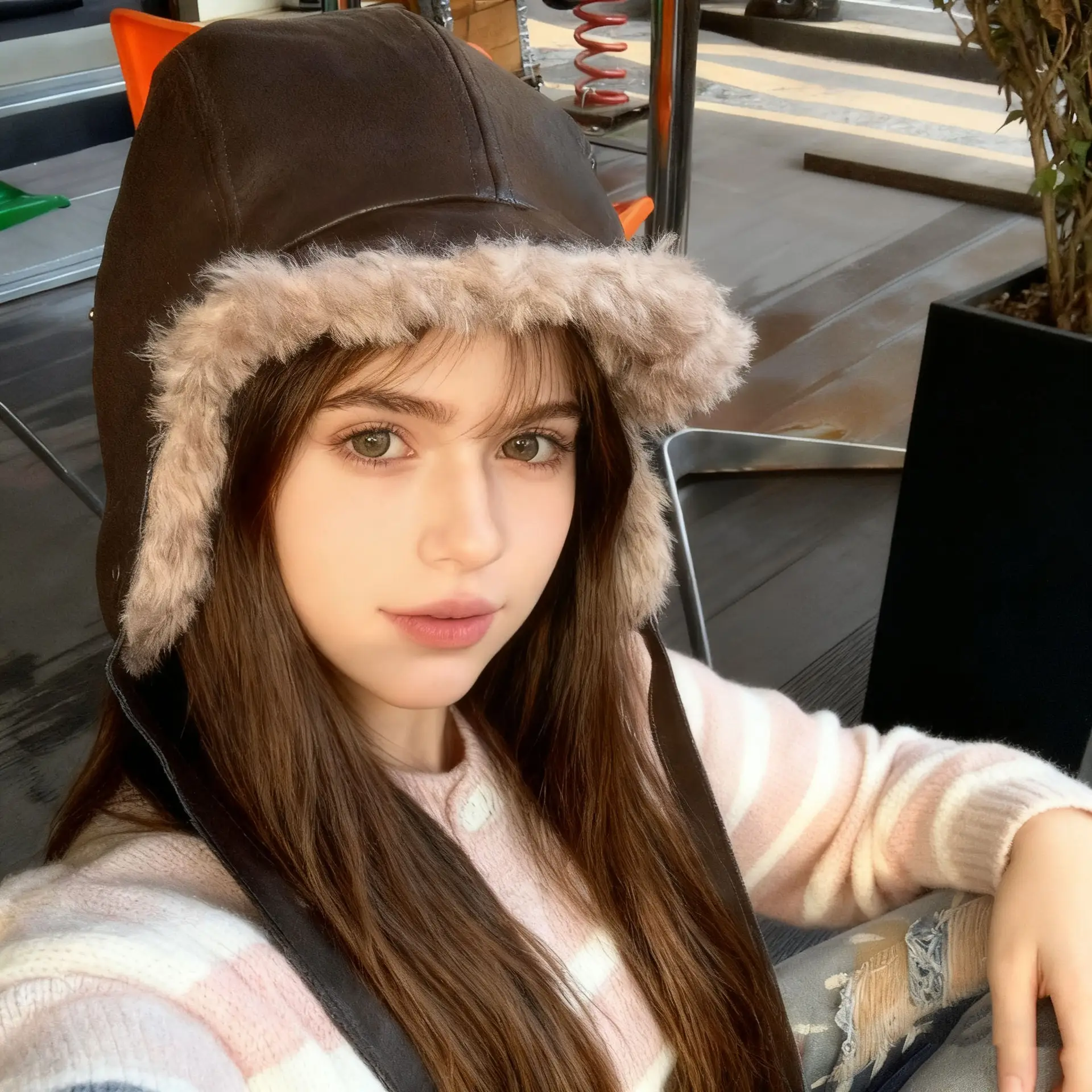 Korean Style Leather Ear Hat with Plush Strap - Image 3