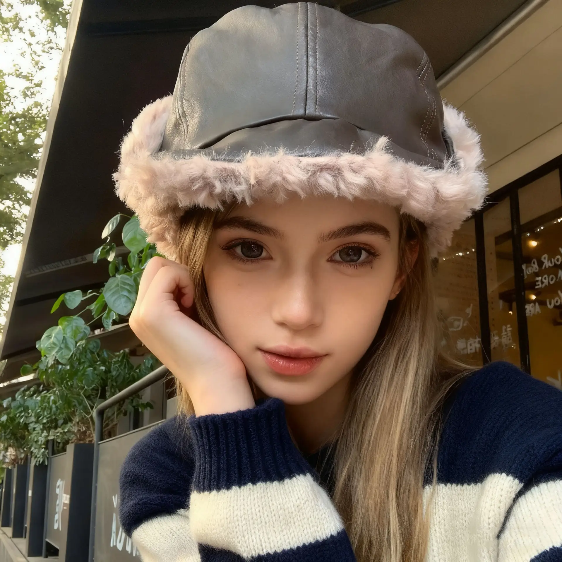 Korean Style Leather Ear Hat with Plush Strap - Image 4