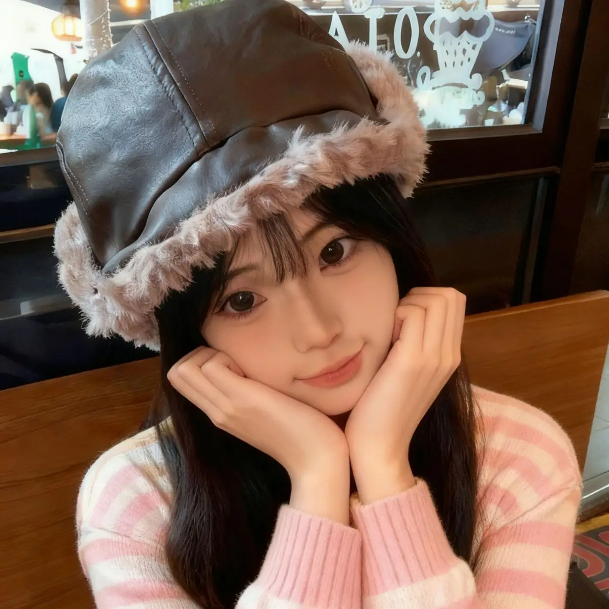 Korean Style Leather Ear Hat with Plush Strap - Image 5