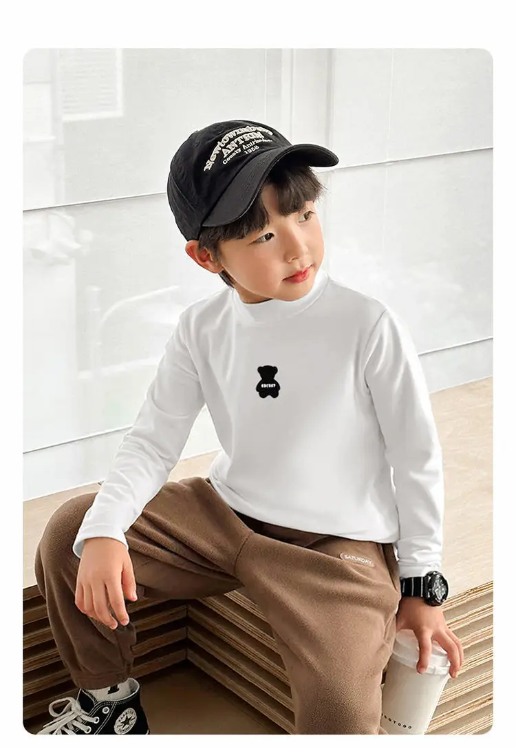 Children's Boys Thermal Half-High Collar T-Shirt Black — feature 10