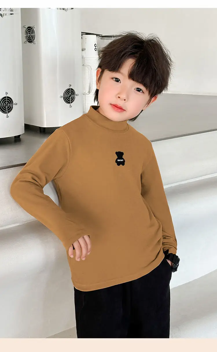 Children's Boys Thermal Half-High Collar T-Shirt Black — feature 12