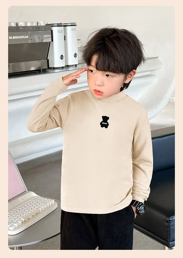 Children's Boys Thermal Half-High Collar T-Shirt Black — feature 13