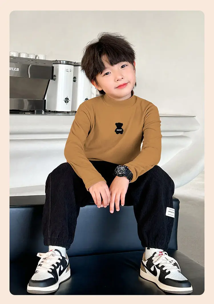 Children's Boys Thermal Half-High Collar T-Shirt Black — feature 14