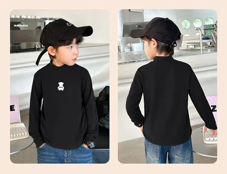 Children's Boys Thermal Half-High Collar T-Shirt Black — feature 16
