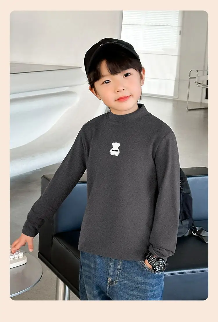 Children's Boys Thermal Half-High Collar T-Shirt Black — feature 17