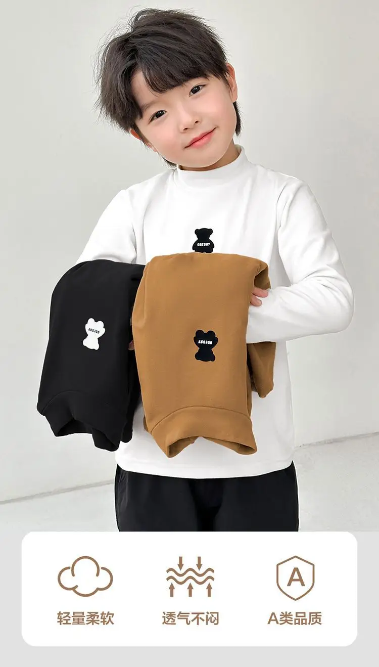 Children's Boys Thermal Half-High Collar T-Shirt Black — feature 2