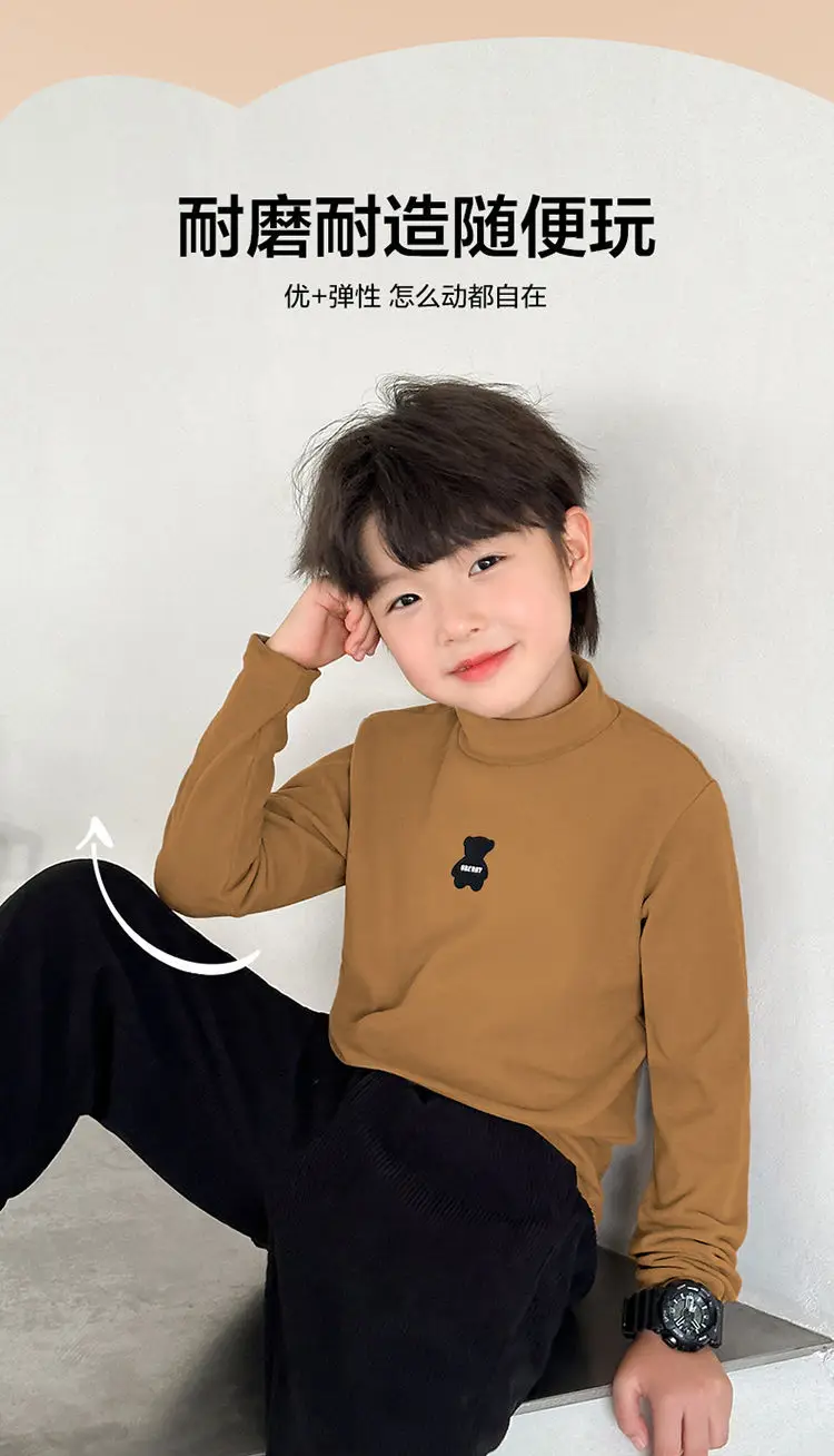 Children's Boys Thermal Half-High Collar T-Shirt Black — feature 4