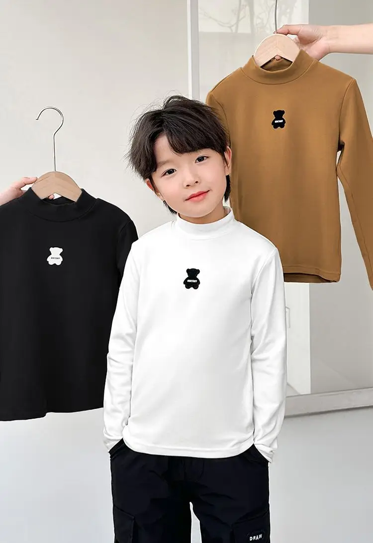 Children's Boys Thermal Half-High Collar T-Shirt Black — feature 8