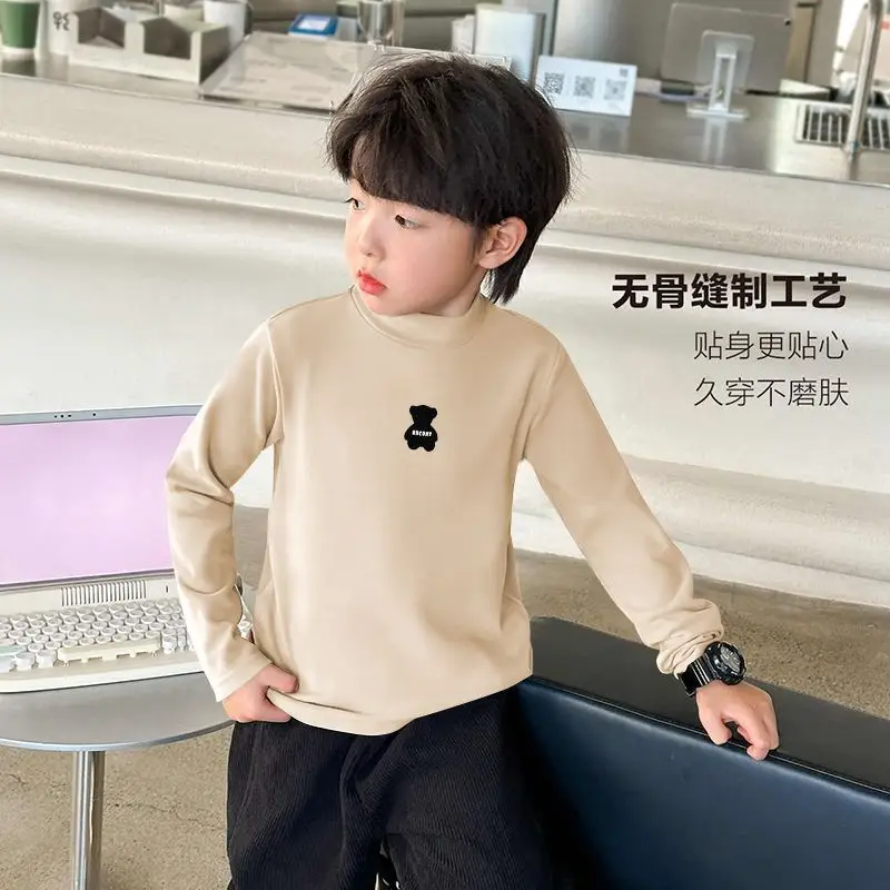 Children's Boys Thermal Half-High Collar T-Shirt Black - Image 2