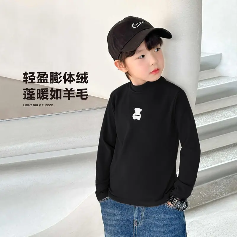 Children's Boys Thermal Half-High Collar T-Shirt Black - Image 3