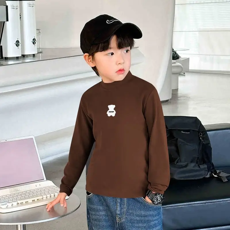 Children's Boys Thermal Half-High Collar T-Shirt Black - Image 4