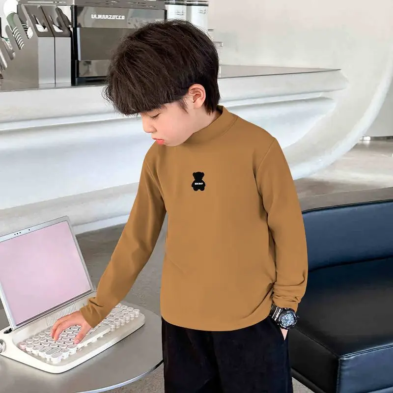 Children's Boys Thermal Half-High Collar T-Shirt Black - Image 5