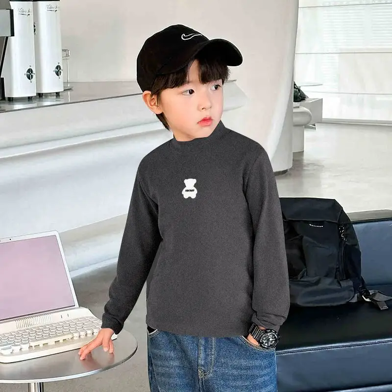 Children's Boys Thermal Half-High Collar T-Shirt Black - Image 6