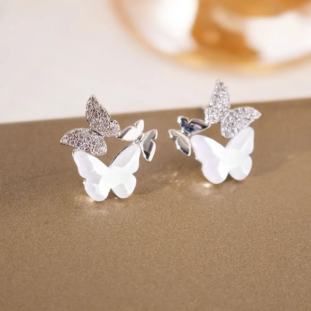 Silver Butterfly Pearl Earrings for Women - Image 13