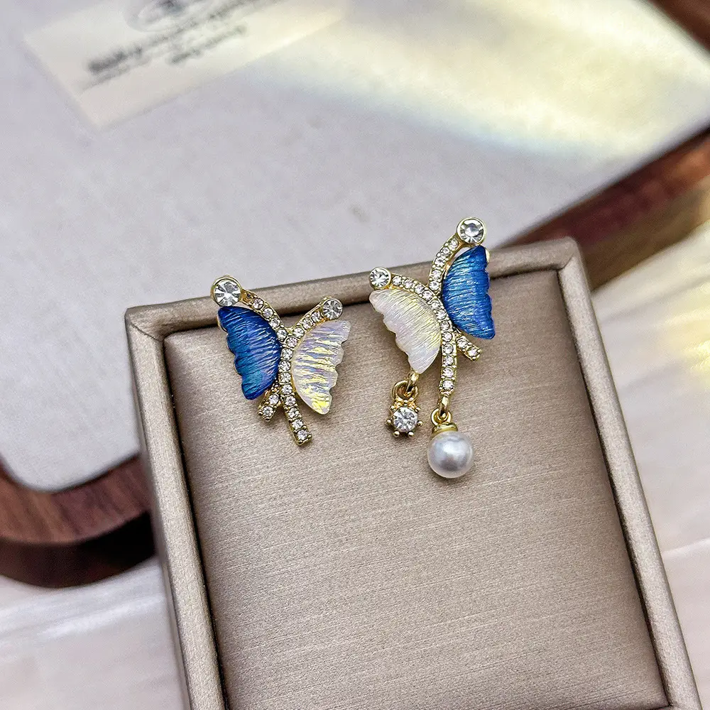 Silver Butterfly Pearl Earrings for Women - Image 17
