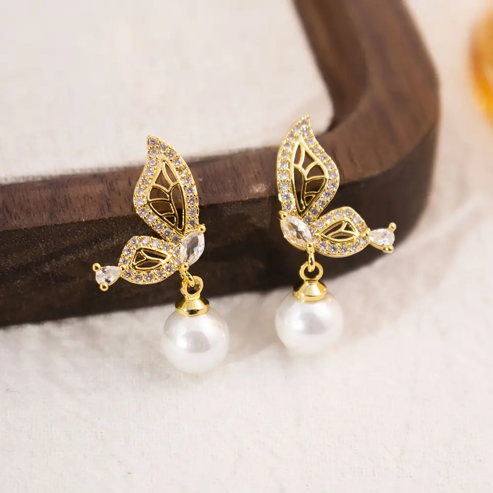 Silver Butterfly Pearl Earrings for Women - Image 20