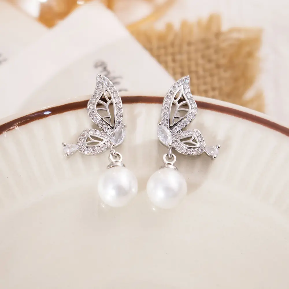 Silver Butterfly Pearl Earrings for Women - Image 23