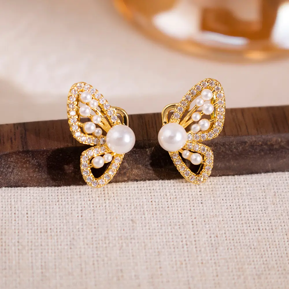 Silver Butterfly Pearl Earrings for Women - Image 28