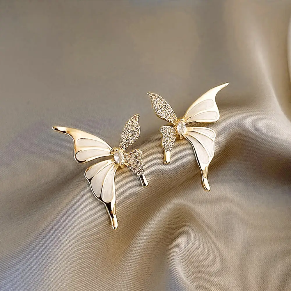 Silver Butterfly Pearl Earrings for Women - Image 3