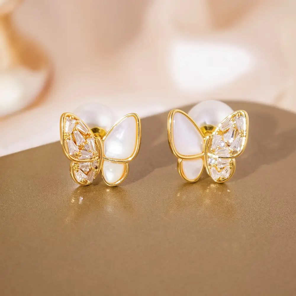 Silver Butterfly Pearl Earrings for Women - Image 49