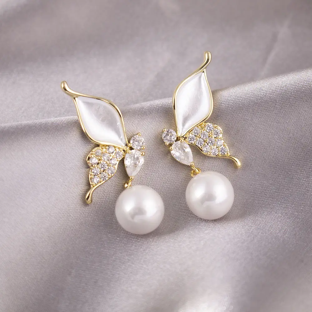 Silver Butterfly Pearl Earrings for Women - Image 7