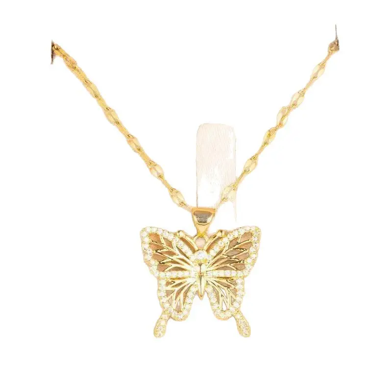 Golden Butterfly Necklace with Micro-Inlay Design
